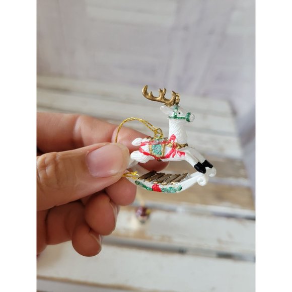 Mini stocking candy cane reindeer rocking horse snowman ornament set Xmas holida - Picture 6 of 10